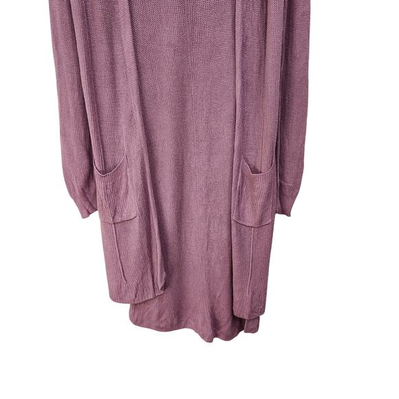So Long Sleeve Open Front Long Cardigan Mauve Pink Hooded Side Slit Size Small - Picture 6 of 10